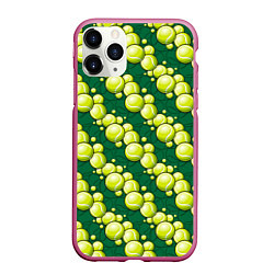 Чехол iPhone 11 Pro матовый Большой теннис - мячики, цвет: 3D-малиновый