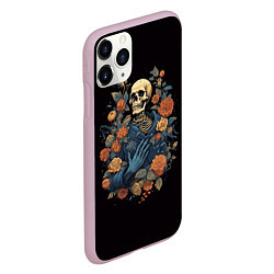 Чехол iPhone 11 Pro матовый Винтажный скелет в цветах, цвет: 3D-розовый — фото 2