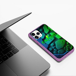 Чехол iPhone 11 Pro матовый CS GO green black abstract, цвет: 3D-фиолетовый — фото 2