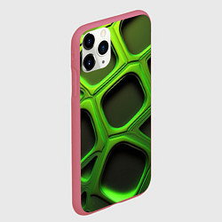Чехол iPhone 11 Pro матовый Объемные зеленые соты, цвет: 3D-малиновый — фото 2