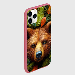 Чехол iPhone 11 Pro матовый Медведь в листьях, цвет: 3D-малиновый — фото 2