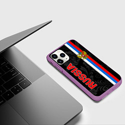 Чехол iPhone 11 Pro матовый Russia black style, цвет: 3D-фиолетовый — фото 2