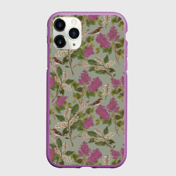Чехол iPhone 11 Pro матовый Мухоловки и сирень, цвет: 3D-фиолетовый