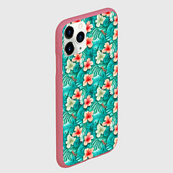 Чехол iPhone 11 Pro матовый Летние цветочки паттерн, цвет: 3D-малиновый — фото 2