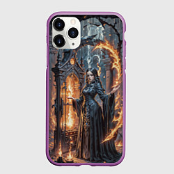 Чехол iPhone 11 Pro матовый Готическая ведьма и огонь в подземелье, цвет: 3D-фиолетовый