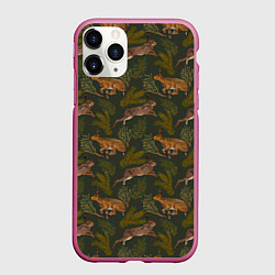 Чехол iPhone 11 Pro матовый Зайцы в еловых веточках, цвет: 3D-малиновый