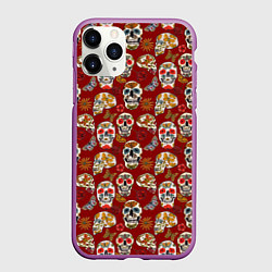 Чехол iPhone 11 Pro матовый Мексиканские черепа с бабочками, цвет: 3D-фиолетовый