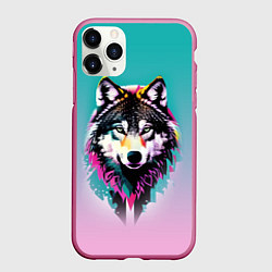 Чехол iPhone 11 Pro матовый Волчья морда - поп-арт, цвет: 3D-малиновый