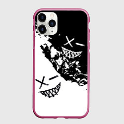Чехол iPhone 11 Pro матовый Smile - black and white, цвет: 3D-малиновый