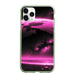 Чехол iPhone 11 Pro матовый Сай фай пейзаж в черно розовых тонах, цвет: 3D-салатовый
