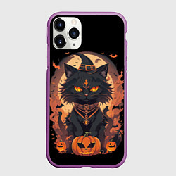 Чехол iPhone 11 Pro матовый Черный кот в хеллоуине, цвет: 3D-фиолетовый