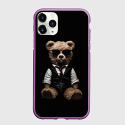 Чехол iPhone 11 Pro матовый Плюшевый мишка в очках, цвет: 3D-фиолетовый