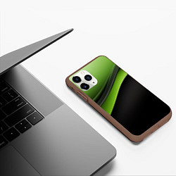 Чехол iPhone 11 Pro матовый Black green abstract, цвет: 3D-коричневый — фото 2