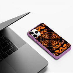 Чехол iPhone 11 Pro матовый Черно-рыжий узор, цвет: 3D-фиолетовый — фото 2