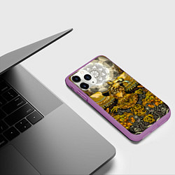 Чехол iPhone 11 Pro матовый Золотой орёл - славянский орнамент, цвет: 3D-фиолетовый — фото 2