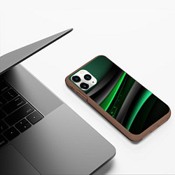 Чехол iPhone 11 Pro матовый Black green line, цвет: 3D-коричневый — фото 2