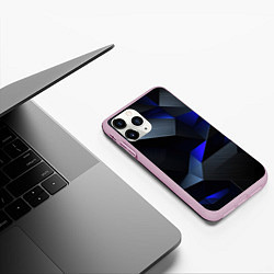 Чехол iPhone 11 Pro матовый Black blue abstract, цвет: 3D-розовый — фото 2