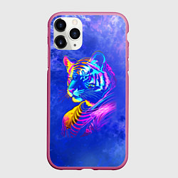 Чехол iPhone 11 Pro матовый Neon tiger - neural network, цвет: 3D-малиновый