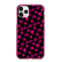 Чехол iPhone 11 Pro матовый Барби паттерн черно-розовый, цвет: 3D-малиновый