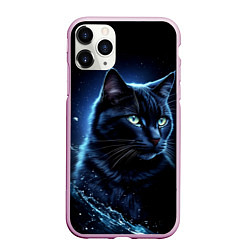 Чехол iPhone 11 Pro матовый Черный кот - брызги воды, цвет: 3D-розовый