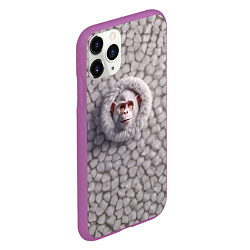 Чехол iPhone 11 Pro матовый Забавная белая обезьяна, цвет: 3D-фиолетовый — фото 2