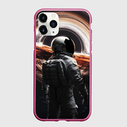 Чехол iPhone 11 Pro матовый Черная дыра - космонавт, цвет: 3D-малиновый