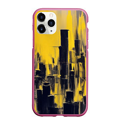 Чехол iPhone 11 Pro матовый Большой нарисованный город, цвет: 3D-малиновый