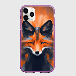 Чехол iPhone 11 Pro матовый Нарисованная огненная лиса, цвет: 3D-фиолетовый