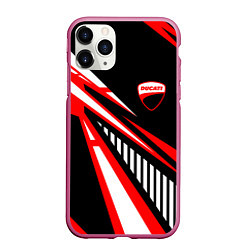 Чехол iPhone 11 Pro матовый Ducati- красные абстрактные фигуры, цвет: 3D-малиновый