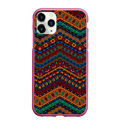 Чехол iPhone 11 Pro матовый Этнический орнамент зигзаги, цвет: 3D-малиновый