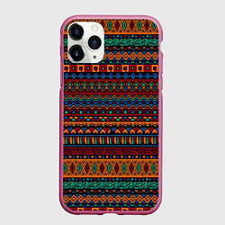 Чехол iPhone 11 Pro матовый Этнические узоры полосы, цвет: 3D-малиновый
