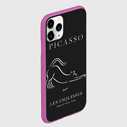 Чехол iPhone 11 Pro матовый Кот на черном - Пабло Пикассо, цвет: 3D-фиолетовый — фото 2