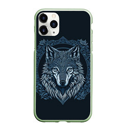 Чехол iPhone 11 Pro матовый Волк, векторный орнаментализм, цвет: 3D-салатовый