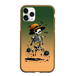 Чехол iPhone 11 Pro матовый Funny skeleton - halloween - neural network, цвет: 3D-коричневый