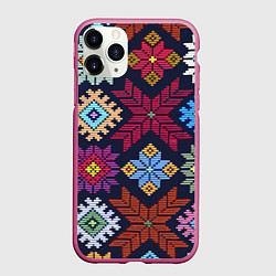 Чехол iPhone 11 Pro матовый Орнамент удмуртский, цвет: 3D-малиновый