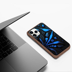 Чехол iPhone 11 Pro матовый Black blue elements, цвет: 3D-коричневый — фото 2