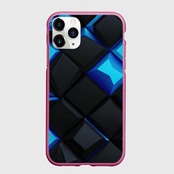 Чехол iPhone 11 Pro матовый Черные и синие плитки, цвет: 3D-малиновый