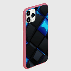 Чехол iPhone 11 Pro матовый Черные и синие плитки, цвет: 3D-малиновый — фото 2