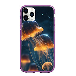 Чехол iPhone 11 Pro матовый Люминисцентные медузы, цвет: 3D-фиолетовый
