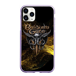 Чехол iPhone 11 Pro матовый Baldurs Gate 3 logo gold black, цвет: 3D-светло-сиреневый