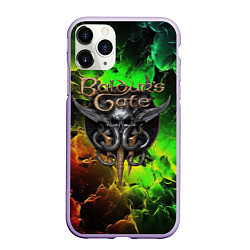 Чехол iPhone 11 Pro матовый Baldurs Gate 3 logo dark red green fire