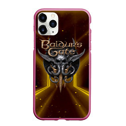 Чехол iPhone 11 Pro матовый Baldurs Gate 3 logo black gold, цвет: 3D-малиновый