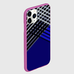 Чехол iPhone 11 Pro матовый Белые и серые полосы на синем фоне, цвет: 3D-фиолетовый — фото 2