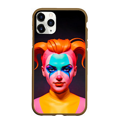 Чехол iPhone 11 Pro матовый Девушка клоун с жёлтыми волосами, цвет: 3D-коричневый