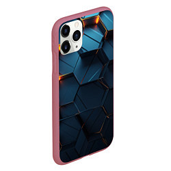 Чехол iPhone 11 Pro матовый Синие объемные плиты с оранжевыми вставками, цвет: 3D-малиновый — фото 2