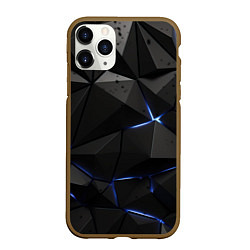Чехол iPhone 11 Pro матовый Черные плиты с синим свечением, цвет: 3D-коричневый