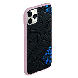 Чехол iPhone 11 Pro матовый Черные плиты с синими вставками, цвет: 3D-розовый — фото 2