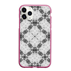 Чехол iPhone 11 Pro матовый Черно-белый ажурный кружевной узор Геометрия, цвет: 3D-малиновый