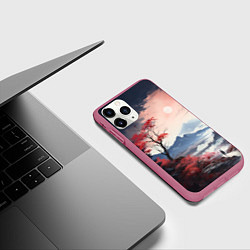Чехол iPhone 11 Pro матовый Луна над горами, цвет: 3D-малиновый — фото 2