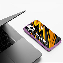 Чехол iPhone 11 Pro матовый Лексус - желтая спортивная абстракция, цвет: 3D-фиолетовый — фото 2